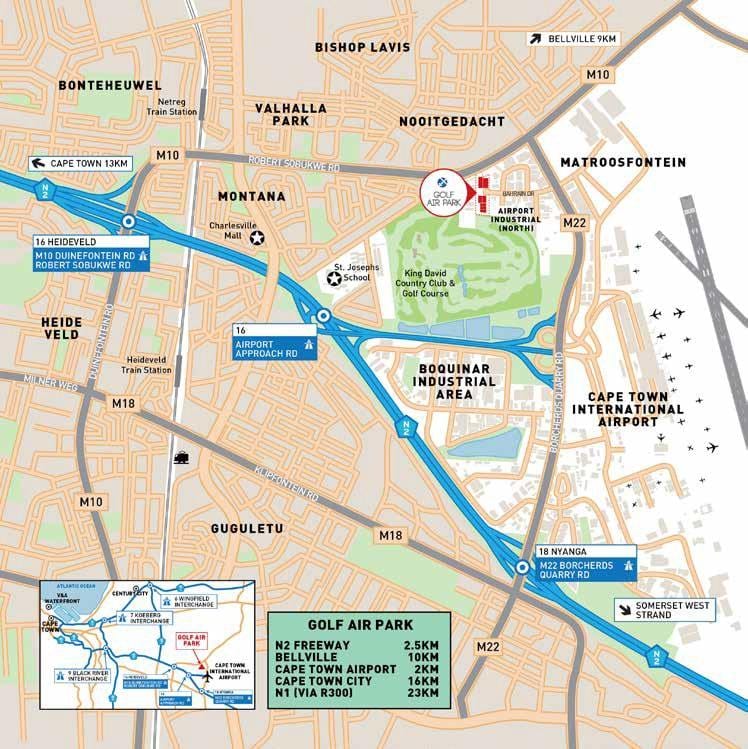 mapa aerodrom industria Cape Town