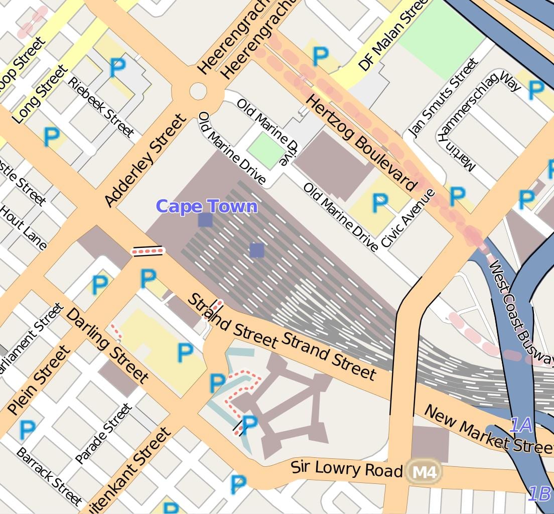 mapa barake ulici Cape Town