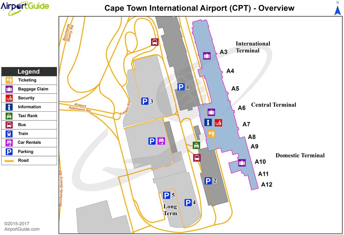Cape Town međunarodni aerodrom mapu