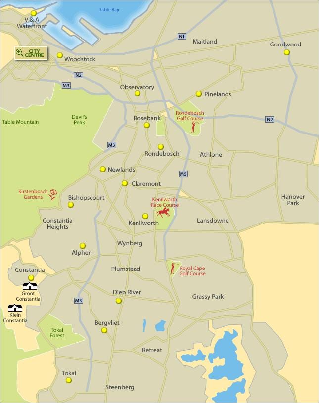 karta u Cape Town-u južnoj predgrađa