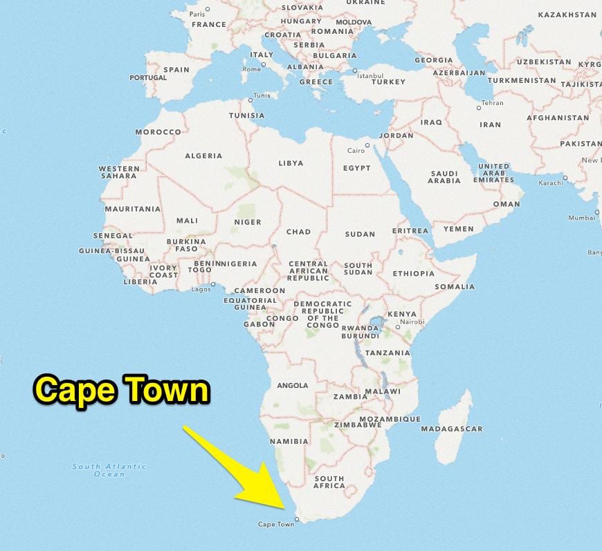 Cape Town lokaciju na svijetu mapu