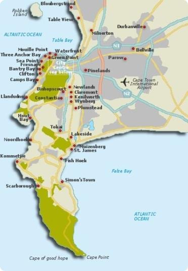 Cape Town naseljima mapu