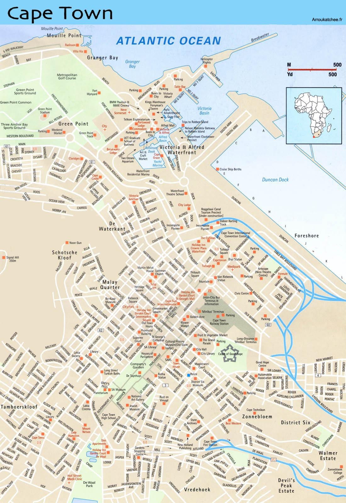 ulična mapa od Cape Town-u Južnoj Africi