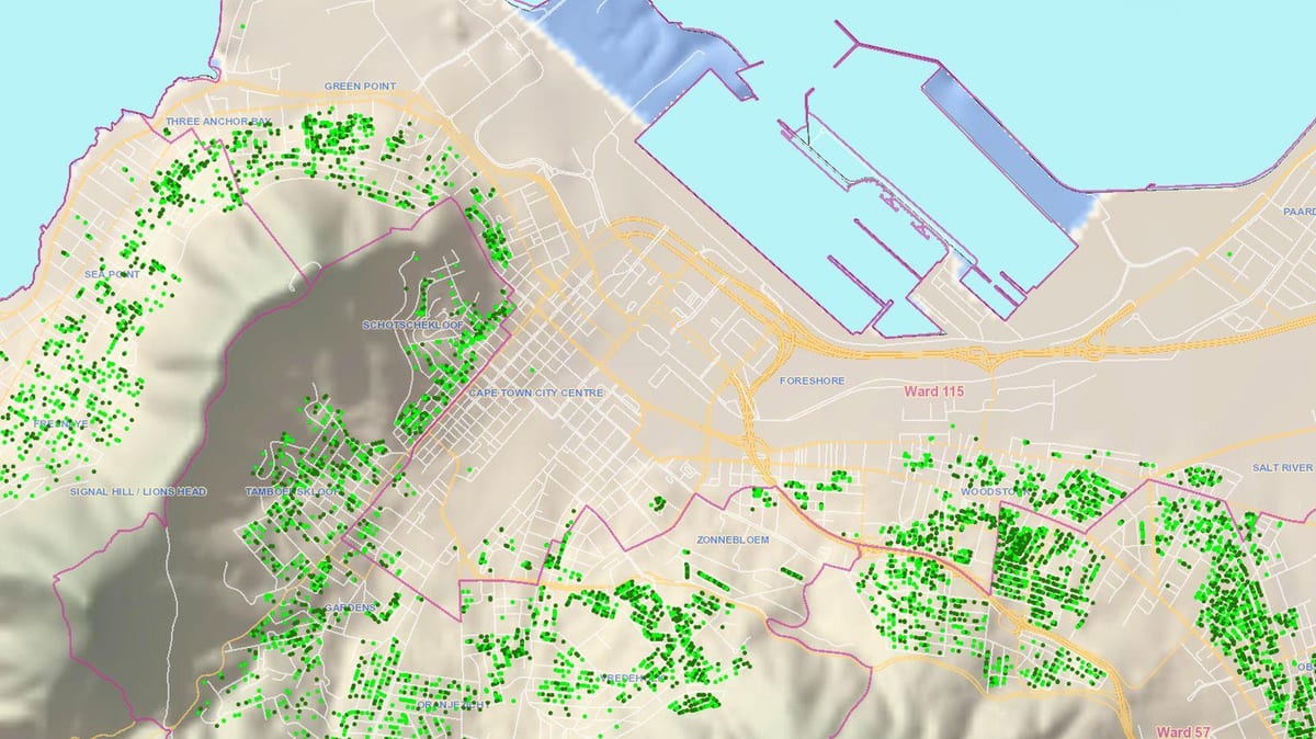 mapa grad Cape Town odjela