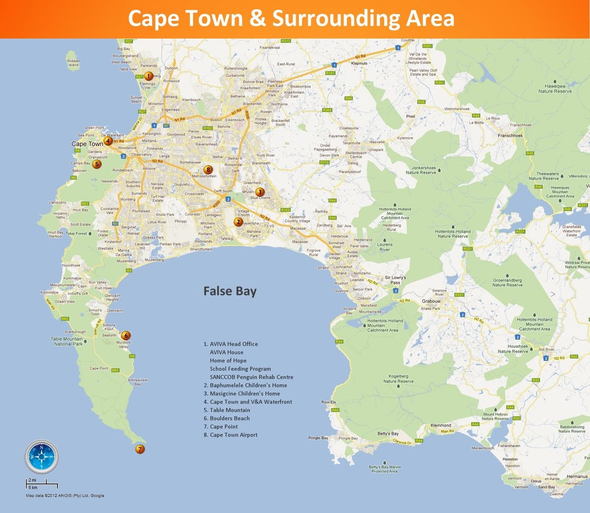 karta u Cape Town-u oblasti Južnoj Africi