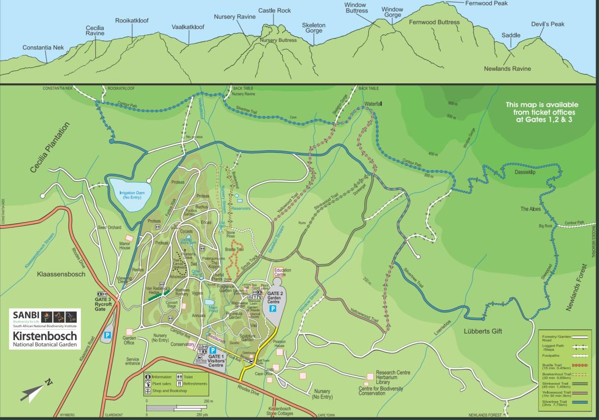 kirstenbosch botaničkoj bašti mapu