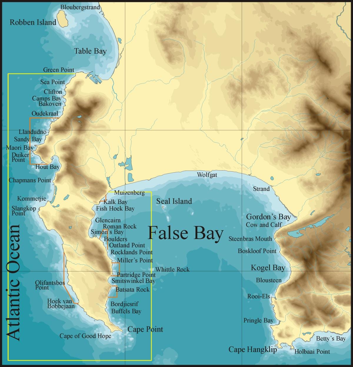 mapa lažne bay Cape Town