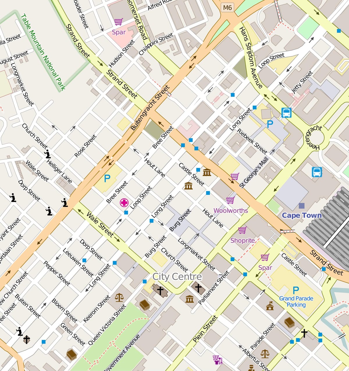 mapa petlja ulici Cape Town