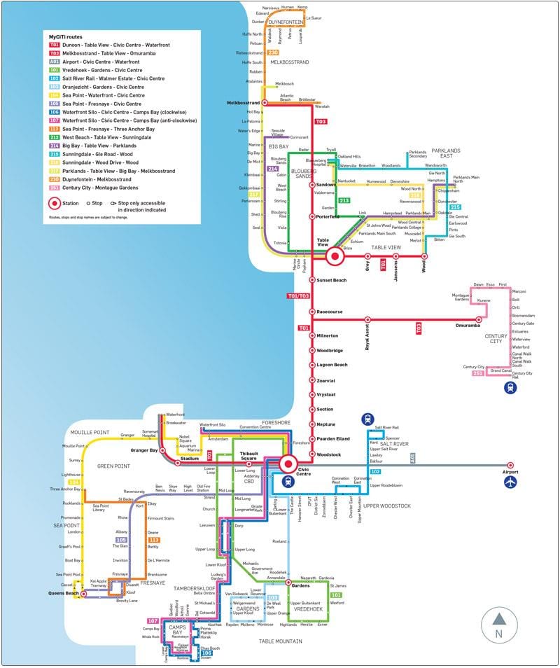 Cape Town myciti autobusnu rutu mapu