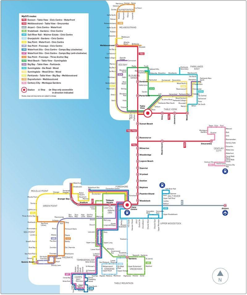 myciti autobusnu rutu mapu