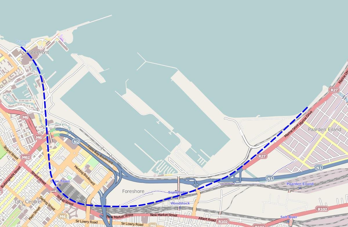 mapa niz ulicu Cape Town