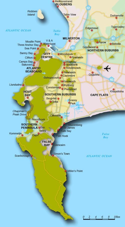 mapa na sjeveru predgrađa Cape Town