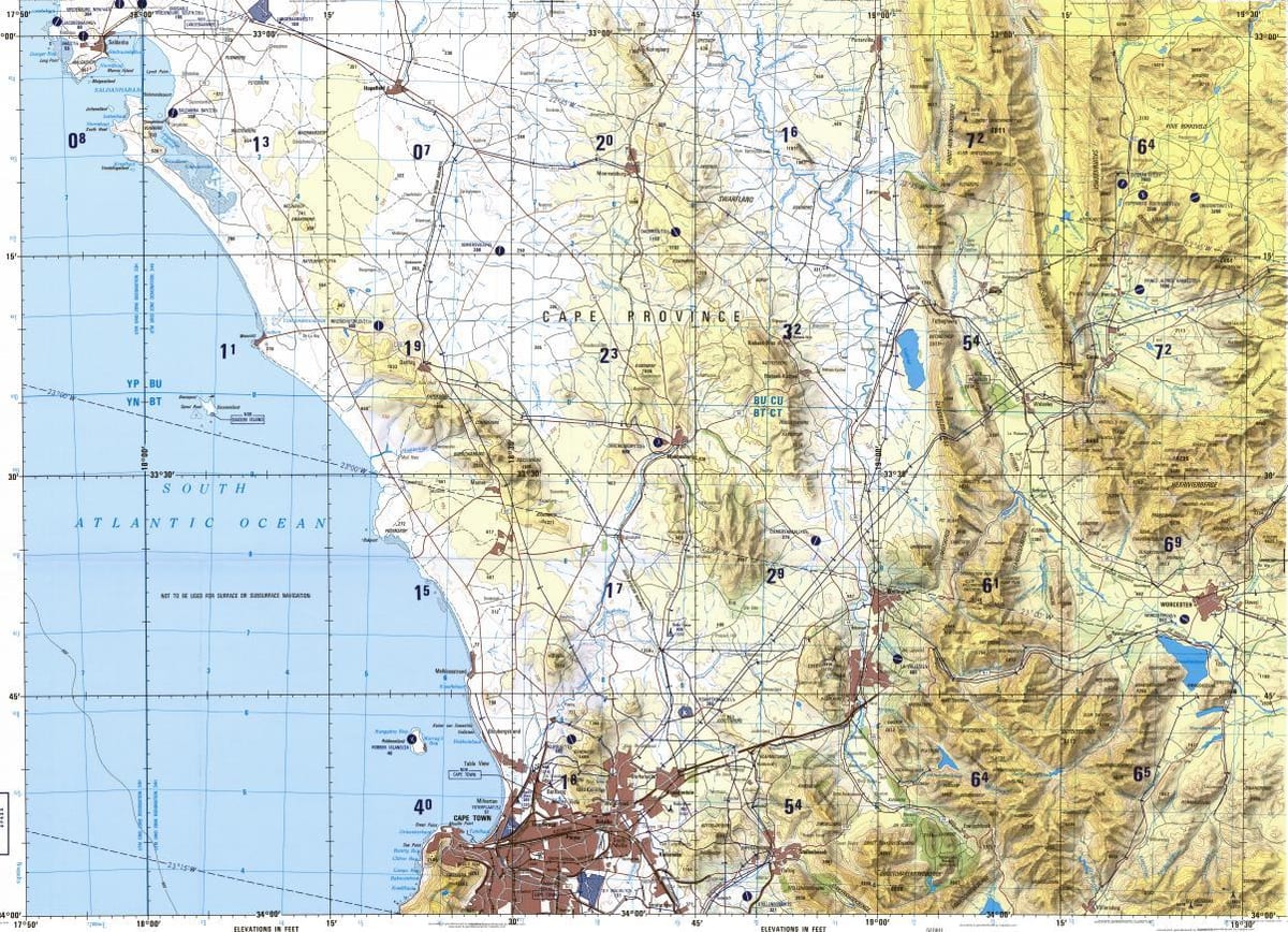 Cape Town topografske mapu