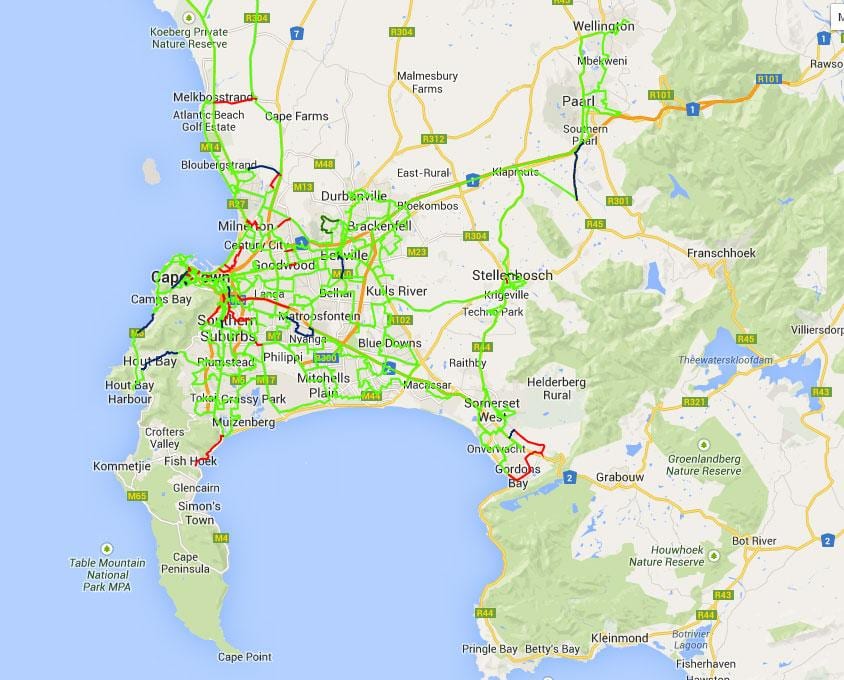 mapa vlakana mapu Cape Town