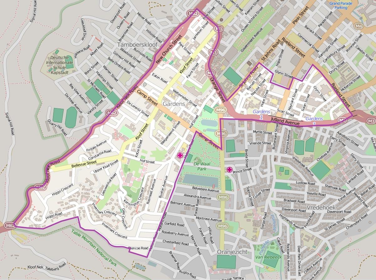 mapa vrtovima Cape Town