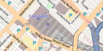 Mapa barake ulici Cape Town