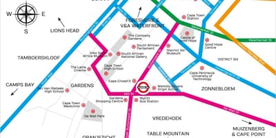 Mapa buitenkant ulici Cape Town
