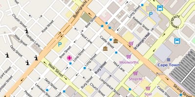 Mapa petlja ulici Cape Town