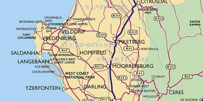Mapa na zapadnoj obali Cape Town
