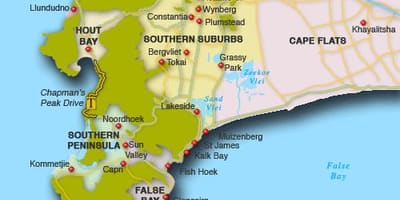 Mapa na sjeveru predgrađa Cape Town